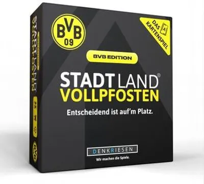 Obrázok produktu pre DENKRIESEN - STADT LAND VOLLPFOSTEN® - Kartová hra - BVB EDITION - "Rozhodujúce je na ihrisku."