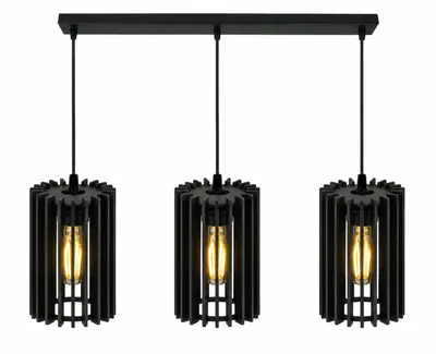 Imagen del producto de Lámpara de techo FKL, de 3 luces, con casquillo E27 y pantalla de madera – Lámpara colgante de estilo industrial y vintage (VDB-BZ3)