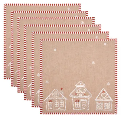 Imagen del producto de Servilletas Clayre & Eef, algodón, juego de 6, 40x40 cm, color marrón, diseño de casa de jengibre