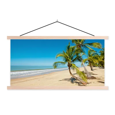 Produktbild von MuchoWow® Textilposter Strand - Meer - Palme 60x30 cm mit holzfarbenen Rahmen - Dekoration