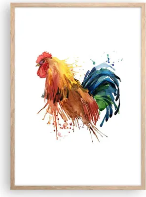 Produktbild von Gerahmtes Poster - Rahmen in heller Eiche - Hahn Ilustration Tier Farben - 50x70 cm - Wand Bild - Wanddeko - Wandbilder - Wandposter - Bilderrahmen - Bilder - Kunstdruck - Wandbild - P2NPA50x70-2842