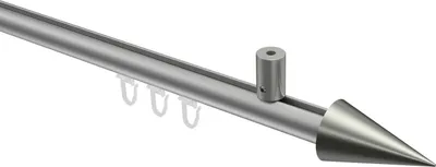 Produktbild von Interdeco Innenlaufstange / Gardinenstange mit Innenlauf Silbergrau / Edelstahl-Optik, Typ Sonius Savio (Kegel) Deckenmontage, 20 mm Ø 1-läufig, 200 cm
