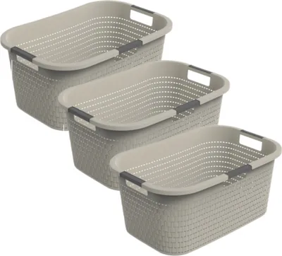 Produktbild von Rotho 3er-Set Wäschekorb 40L Country - Wäschesammler groß - Wäsche Korb 59 x 39 x 25,2 cm - Wäschebox aus Kunststoff - Aufbewahrungskorb Behälter