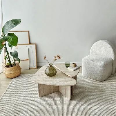 Produktbild von Skye Decor, Kaffeetisch-Set (2 Teile), Travertin, 90 x 35 x 60 cm & 60 x 40 x 40 cm | 100% melaminbeschichtete Spanplatte, 18 mm dick | Modernes, elegantes Design für Ihr Zuhause.