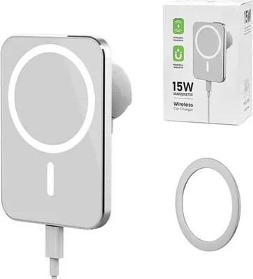 Zdjęcie produktu dla Ładowarka Bezprzewodowa 15W Uchwyt Samochodowy Biała Magsafe Iphone / Android