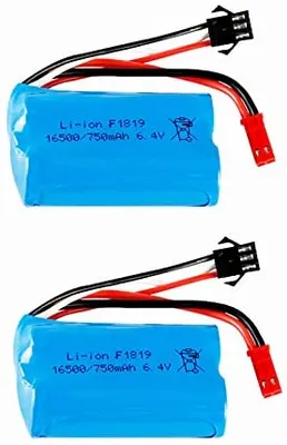 Produktbild von Set mit 2 wiederaufladbaren 6.4V 750mAh LiPo Batterien | Kompatibel mit RC Autos und Lastwagen A959-A, A969-A, A979-A, K929-A