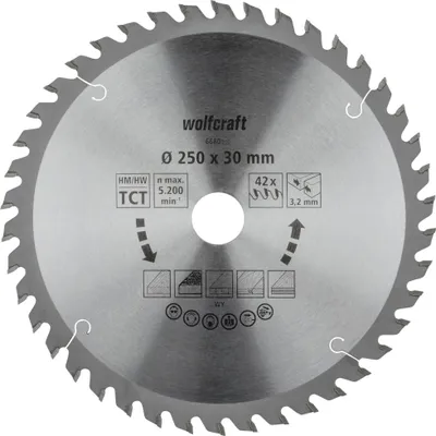 Produktbild von Wolfcraft Kreissägeblatt Ø 250 mm Bohrung Ø 30 mm 42 Zähne