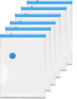 Image de Lot de 6 sacs de rangement sous vide 100 x 120 cm - Peu encombrants, réutilisables, hermétiques, pour les grandes couettes et les vêtements - Imperméables (PET+PE)