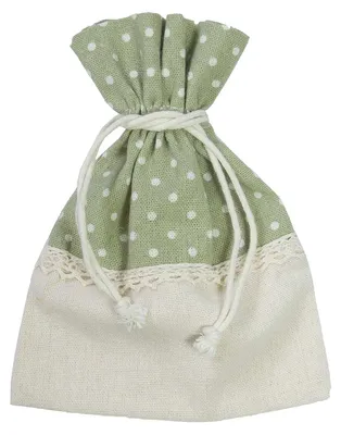 Produktbild von 10 Leinensäckchen m. Punkten u. Spitze Geschenkbeutel ca.13x18cm, freie Farbwahl, Farbe:olivgrün