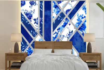 Produktbild von MuchoWow® Fototapete für Wohnzimmer oder Schlafzimmer Wandtapete Vinyl Motivtapete Delfter Blau - Muster - Abstrakt - 280x280 cm - Hintergrundbild