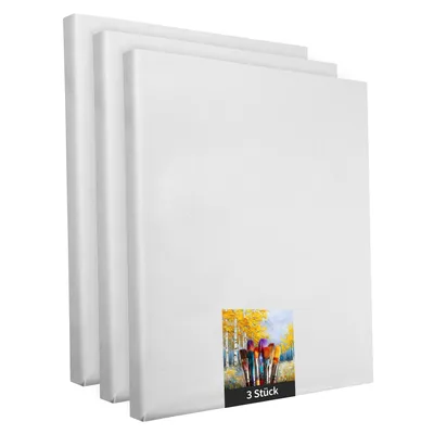 Immagine prodotto di Tela per tendere - 3 pezzi - 40 x 50 cm - tela per artisti in poliestere bianco - per dipingere - pronta per essere tesa - adatta per colori acrilici o pitture tessili