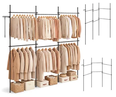 Produktbild von COSTWAY Teleskop-Kleiderständer höhenverstellbar, Begehbarer Kleiderschrank mit 6 Stangen &Greifstange ideal für Wohnzimmer & Waschküche, Schwarz