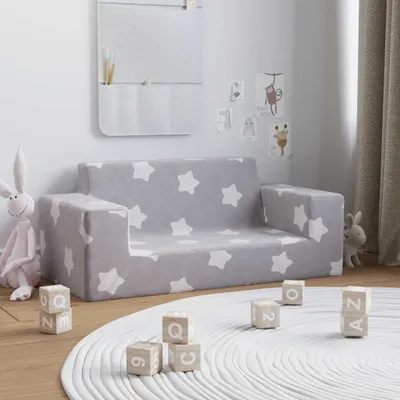Immagine prodotto di Divano per Bambini 2 Posti Grigio Chiaro Stelle Morbido Peluche