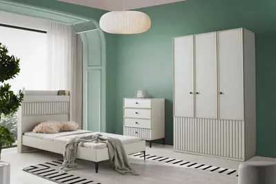 Image de Ensemble de meubles Lit Armoire Commode Style scandinave Design moderne 3 pièces