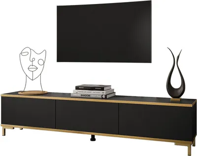 Produktbild von RTV Schrank OXFORD 175 cm, Schwarz / schwarz matt + gold, Beine: Gold