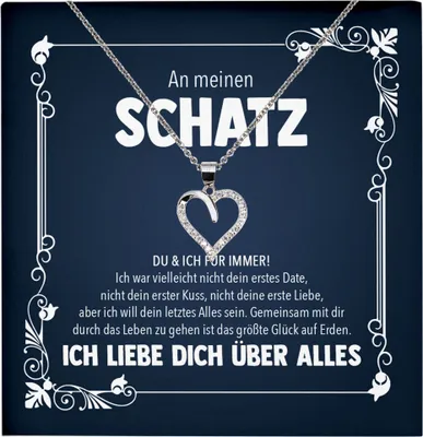 Produktbild von 22Feels Echt Silber Halskette - Frauen Geschenk Schmuck Set Hochzeitstag Valentinstag Ehefrau Freundin Jahrestag - Herz Anhänger, Karte