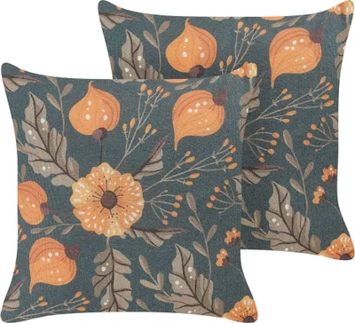 Obrázek produktu pro BELIANI Sada 2 dekorativních polštářů vícebarevné 45 x 45 cm s květovaným vzorem snímatelný potah s výplní