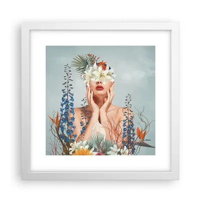Produktbild von Gerahmtes Poster - Weißer Rahmen - Surreal Frau Blumen - 30x30 cm - Wand Bild - Wanddeko - Wandbilder - Kunstposter - Wandposter - Bilderrahmen - Bilder - Kunstdruck - Wanddekoration - P2WAC30x30-4818