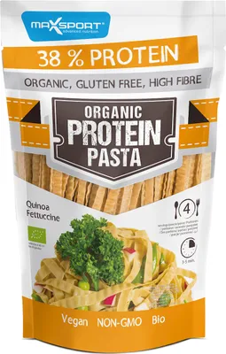 Zdjęcie produktu dla MAKARON PROTEINOWY (Z SOI ZIELONEJ I QUINOA) FETTUCCINE BEZGLUTENOWY200 g - MAXSPORT