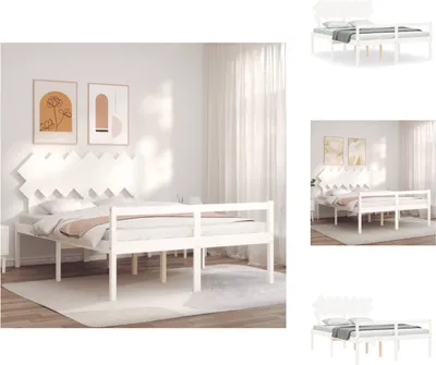 Produktbild von vidaXL Massivholzbett mit Kopfteil Weiß 140x200 cm -  Betten & Bettgestelle
