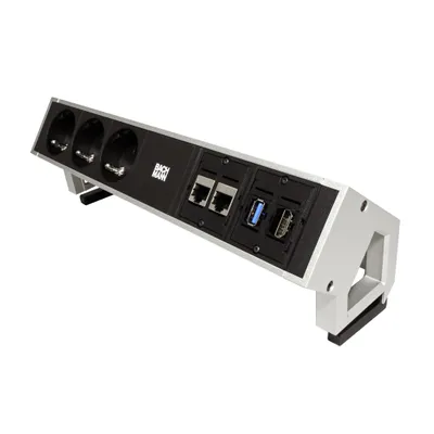 Obrázek produktu pro Bachmann 3x Schuko 2x CAT6 1x HDMI, 1x USB3.0, 1,5 m, Typ F, Hliník, Plast, Černá, Nerezová ocel, Hliník, Plast, 3 AC zásuvky / AC zásuvek