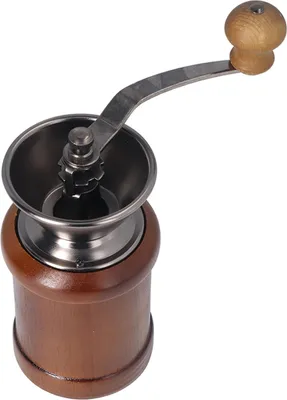 Obrázok produktu pre Ručný mlynček na kávu z dubového dreva a nehrdzavejúcej ocele v retro štýle s ergonomickou kľučkou a kónickým mlynčekom, prenosný, tmavá farba