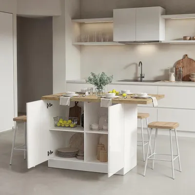 Immagine prodotto di Miha - Isola da Cucina, 130x80x90h cm Bianco Lucido, 2 Ripiani Italy