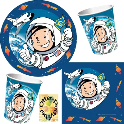 Produktbild von Astronaut-Flo-Party-Set 36tlg. - für 8 Entdecker Teller Becher Servietten