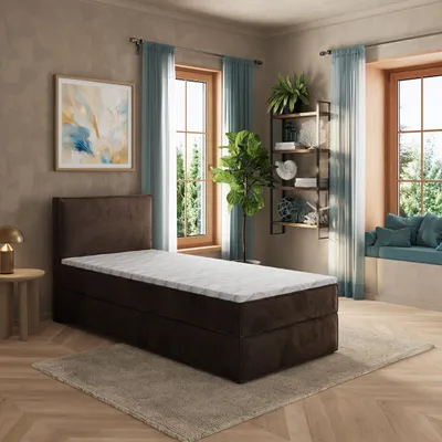 Produktbild von Masseno Boxspringbett PELLIO 90x200 cm Komplett-Set mit Bonell Matratze und Topper, Polsterbett mit Bettkästen -Braun, MONOLITH 29