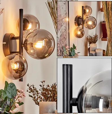 Produktbild von Isorella Wandlampe aus Metall/Glas in Schwarz/Rauchfarben