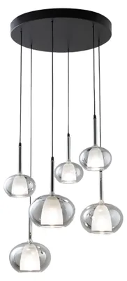 Productafbeelding van Edolo hanglamp, diameter 530 mm, gemaakt van metaal en getint borosilicaatglas, fitting E27+E14, 6 x 40W, beschermingsklasse 1, IP20, modern design - Edolo