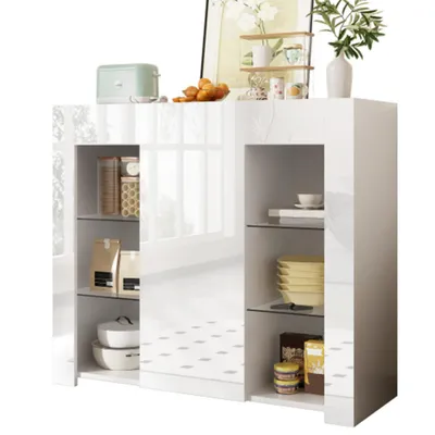 Produktbild von Modernes Buffet mit Hochglanz-Front, Kompakte Küchenschrank, stilvolle Aufbewahrungslösung für Wohnzimmer, Esszimmer – 95x35x83 cm