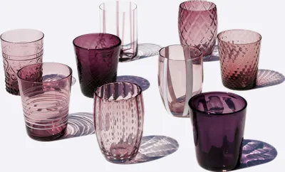 Produktbild von Zafferano Melting Pot Set mit 6 einfarbigen Gläsern - Amethyst - mundgeblasenes Glas, 32 cl - handgefertigte Becher für Wasser und Cocktails