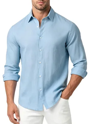 Image de Chemise en lin pour hommes, manches longues, idéale pour les loisirs