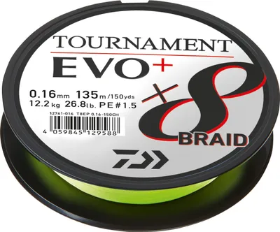 Obrázok produktu pre DAIWA Tournament x8 Braid EVO+, 135m, 0,26mm, 19,8kg / 43,65lbs, chartreuse, pletená šnúra, 12761-026