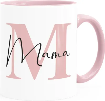 Produktbild von Kaffee-Tasse Muttertag Monogramm Anfangsbuchstabe M Initilale Geschenk für Mama SpecialMe® weiss-innen-rosa Keramik-Tasse
