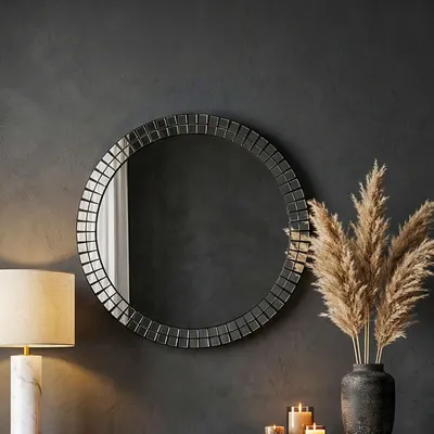 Zdjęcie produktu dla FineBuy Lustro ścienne okrągłe 60 cm – designerskie lustro dekoracyjne – lustro ścienne – salon, przedpokój – okrągłe lustro do salonu – lustro wiszące, nowoczesne lustro do przedpokoju
