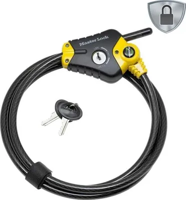 Image de Antivol Câble Master Lock Python, Ajustable 30 cm à 1.8 m, Acier Torsadé, 10 mm, Noir, 8433EURD