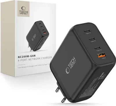Immagine prodotto di Tech-Protect Nc200W-Gan Caricabatterie di rete a 4 porte Pd 200W / Qc3.0 Nero
