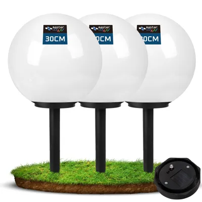 Produktbild von MasterLED Solar Gartenleuchte Kugel 3er Set - 30cm - Solarlampe mit Dämmerungssensor - IP44 - Gartenlampe zum Einstecken – Außenbeleuchtung