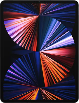 A close-up view of an Apple iPad Pro with a colorful, abstract wallpaper displayed on its screen.