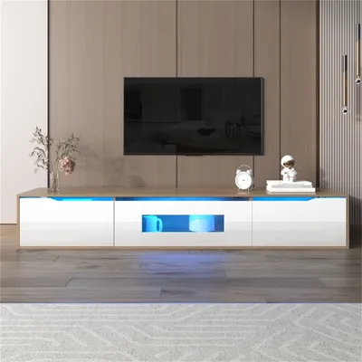 Produktbild von TV-Schrank TV-Schrank, Hochglanz-TV-Schrank, farblich passend zu Hochglanz Weiß und Holzfarbe, mit farbwechselndem LED-Licht.