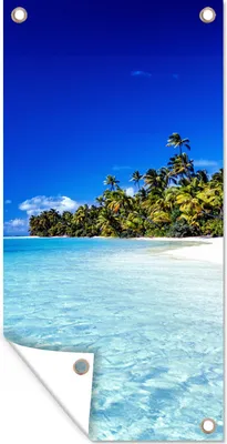 Produktbild von MuchoWow® 80x160 cm Outdoor-Poster Gartendeko Sichtschutz Garten Poster für den Garten  Ein Strand auf One Foot Island mit Blick auf die Lagune von Aitutaki