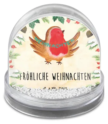 Produktbild von Mr. & Mrs. Panda Schüttelkugel Rotkehlchen Weihnachten - Naturpapier - Geschenk, wohnaccessoire, Frohe, Schneekugel, Weihnachtsgruß, Xmas, dekoartikel, Vogel, Weihnachts
