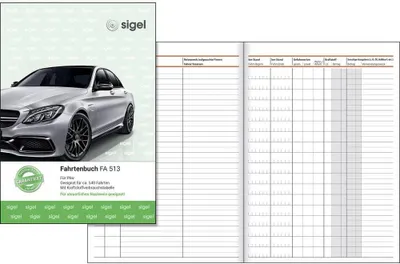 Produktbild von SIGEL FA513 Fahrtenbuch, für Pkw, mit Klammerheftung, A5, 32 Blatt