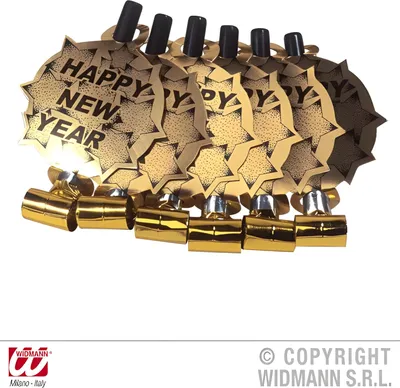 Produktbild von WIDMANN Luftrüssel mit Ton Happy New Year gold 6 Stück