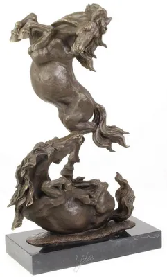 Image de Casa Padrino Sculpture de luxe en bronze Chevaux combattants Bronze / Noir 33 x 14,3 x H. 51 cm - Statue décorative en bronze avec socle en marbre