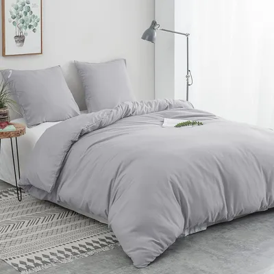 Produktbild von Bettwäsche-Set gebürstete Mikrofaser 1 Bettbezug 200x220cm + 2 Kissenbezüge 80x80cm mit Reißverschluss Hellgrau