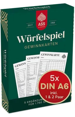 Produktbild von ASS Altenburger 5 Gewinnkarten-Blöcke für Yatzy Würfelspiel, DIN A6