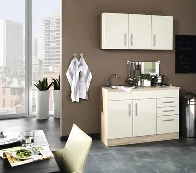 Obrázek produktu pro Minikuchyň se spotřebiči Held Möbel Toronto 120 cm barva čela krémová vysoce lesklé barva korpusu dub sonoma vysoce lesklé
